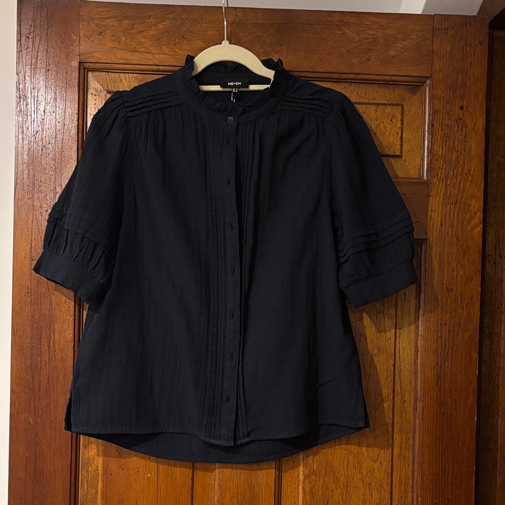 Me and Em Navy Cheesecloth Ruffled Blouse